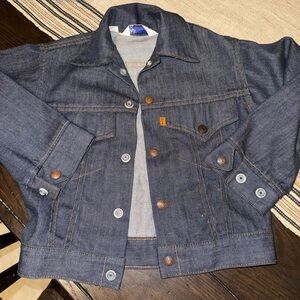 Vintage orange tab Levi’s blue Jean trucker jacket child sz 8 denim kids boys